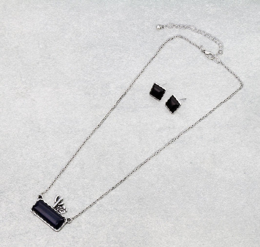 Western Cactus Rectangle Stone Necklace Set