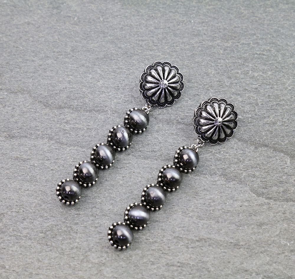 Western Navajo Style Pearl Drop Concho Stud Earrings
