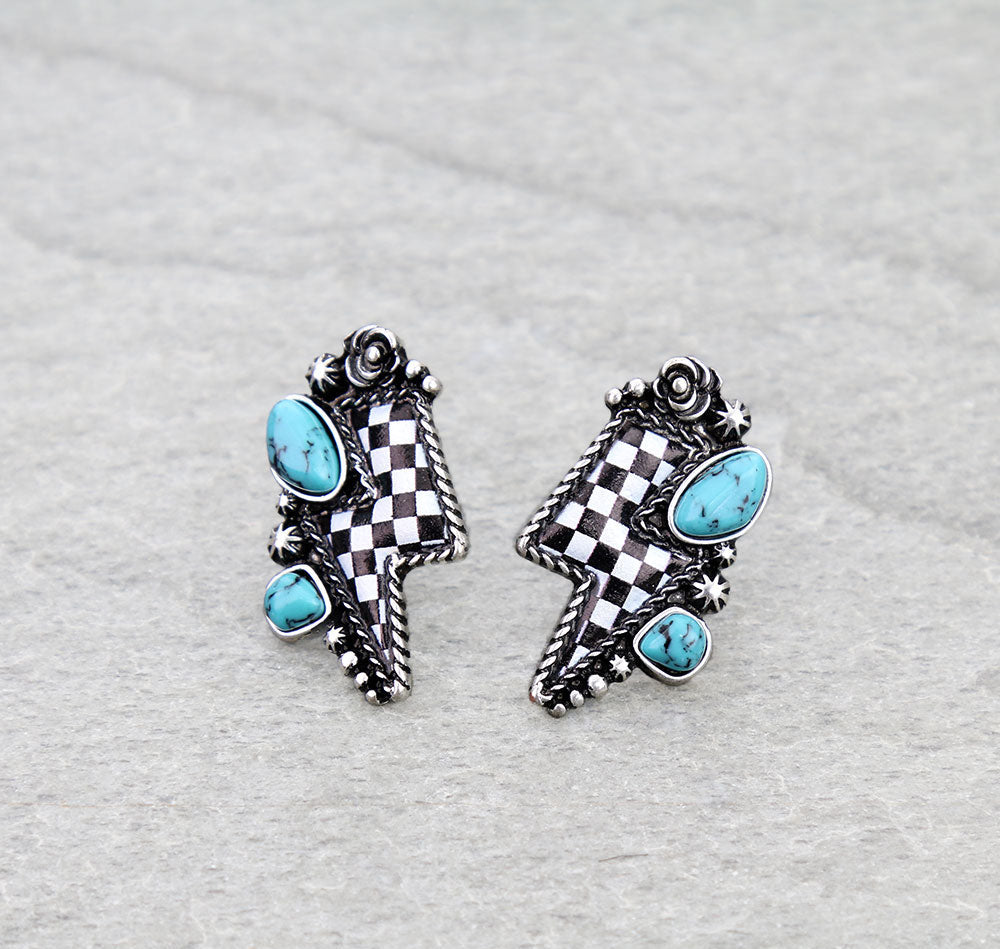 Western Thunder Printed Stone Stud Earrings
