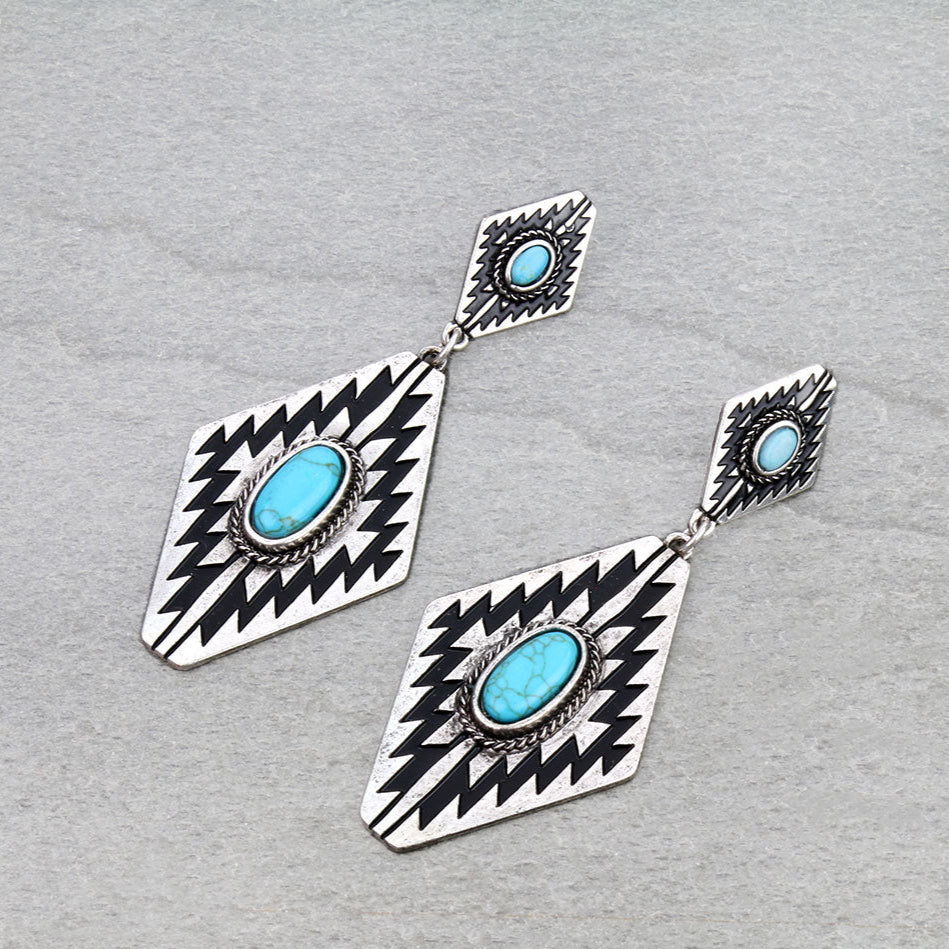 Western Diamond Shape Aztec Stud Earrings