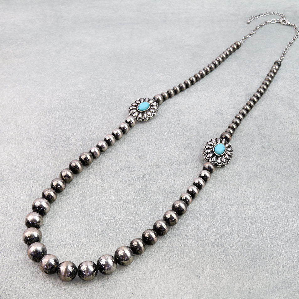 Western Navajo Style Pearl Concho Necklace