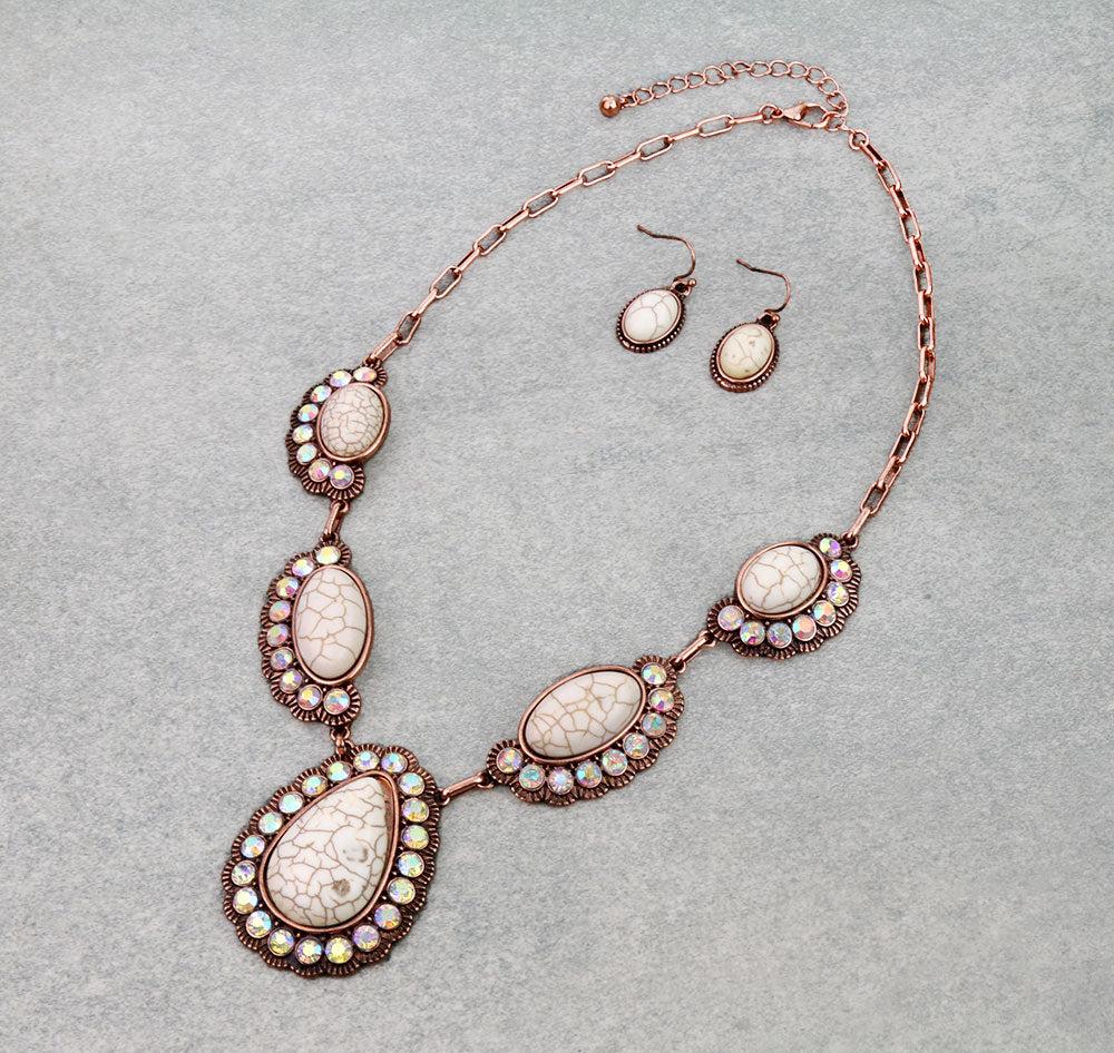 Western Teardrop Stone Necklace Set