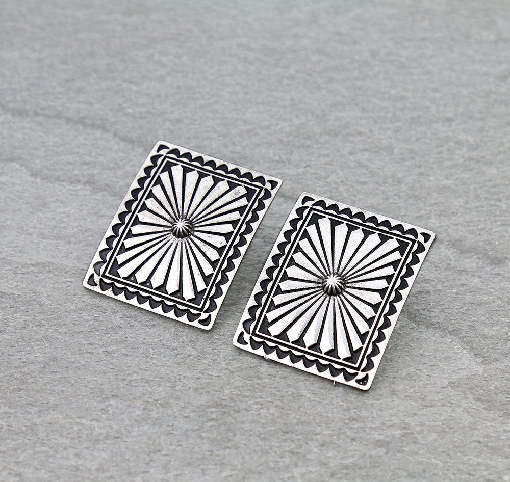 Western Rectangle Concho Stud Earrings