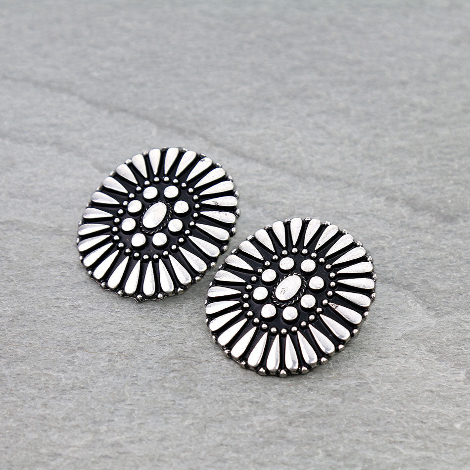 Western Round Concho Stud Earrings