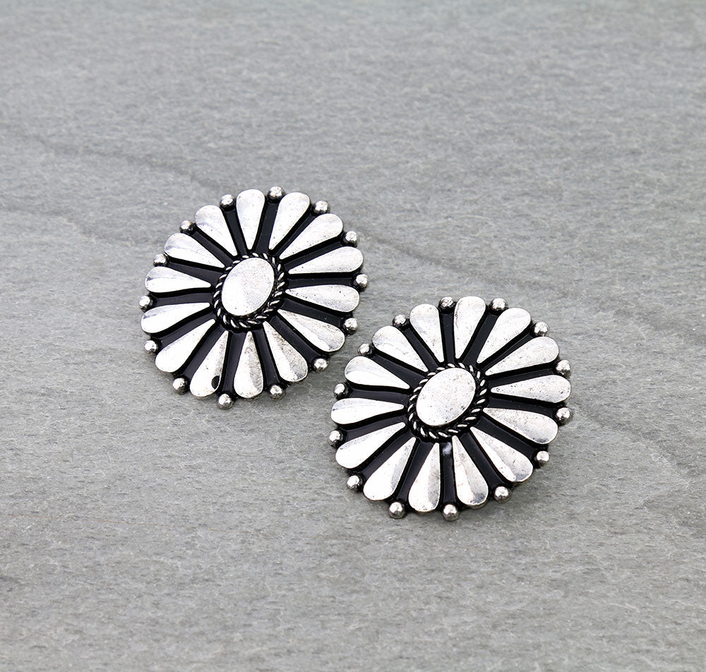 Western Round Concho Stud Earrings