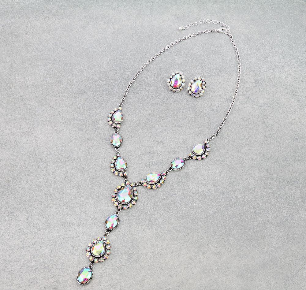 Western Teardrop Stone Y Necklace Set
