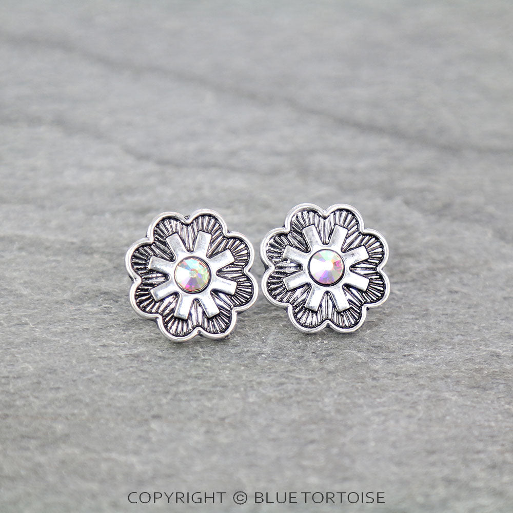 Western Concho Stone Stud Earrings
