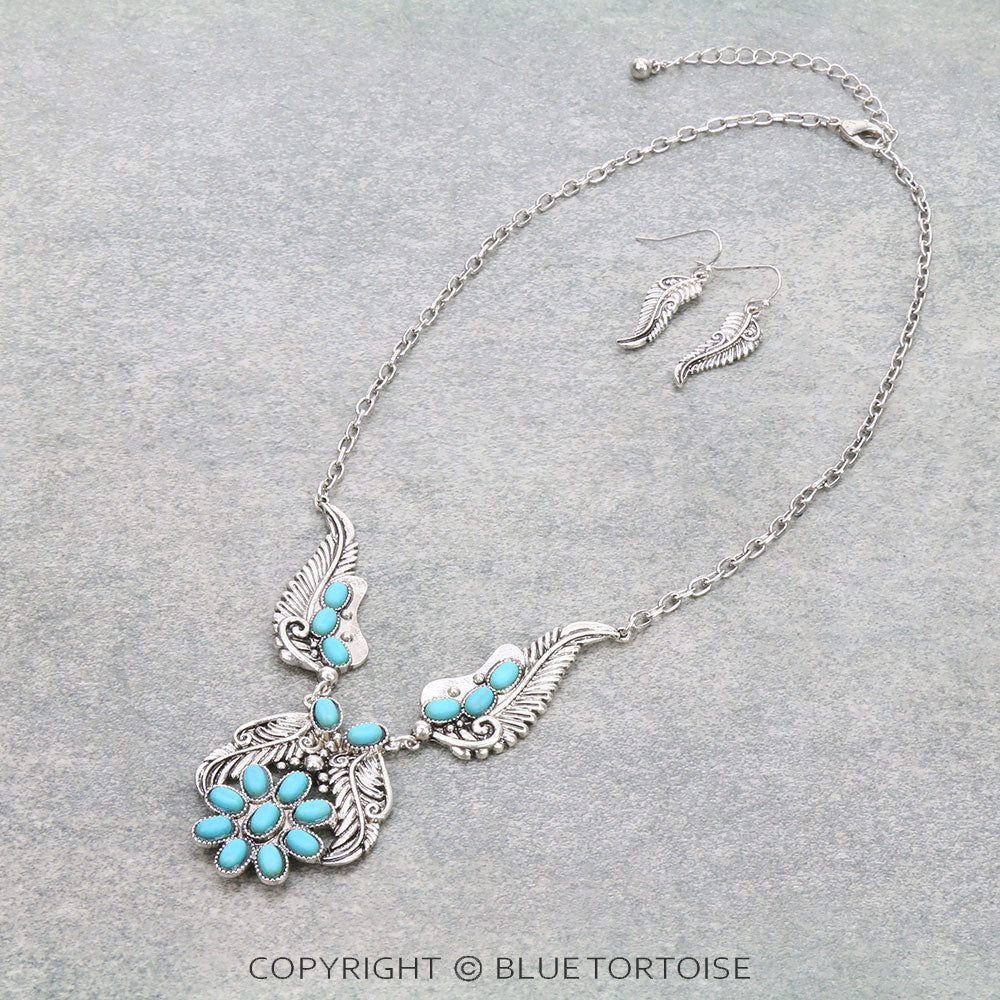 Western Concho Necklace Set Burnished Silver and AB Color