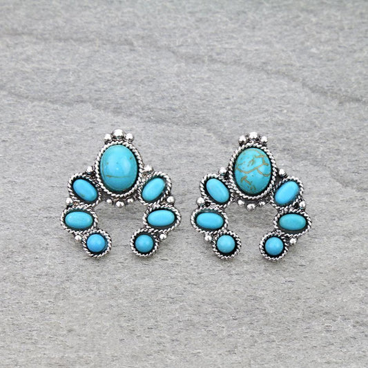 Western Squash Blossom Stone Stud Earrings