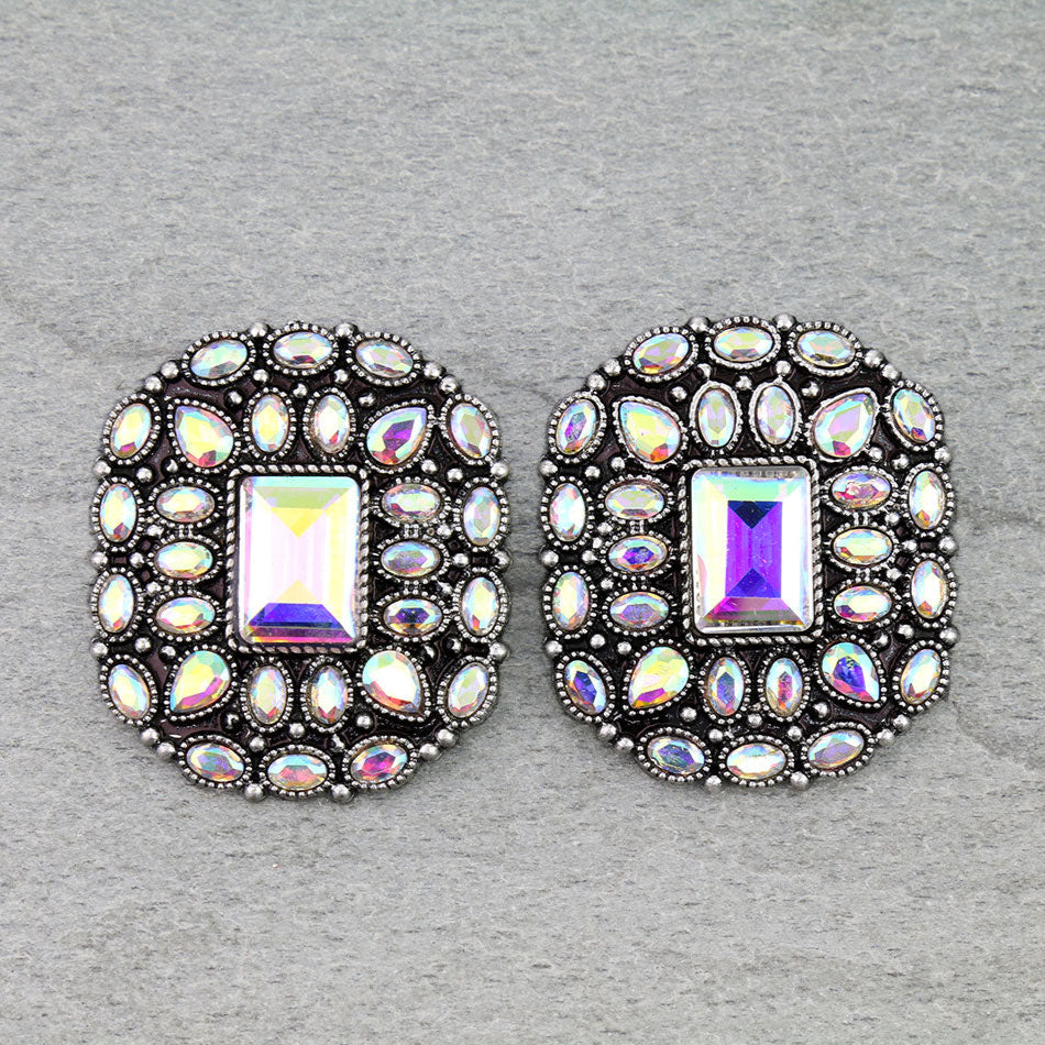 Western Concho Stone Stud Earrings