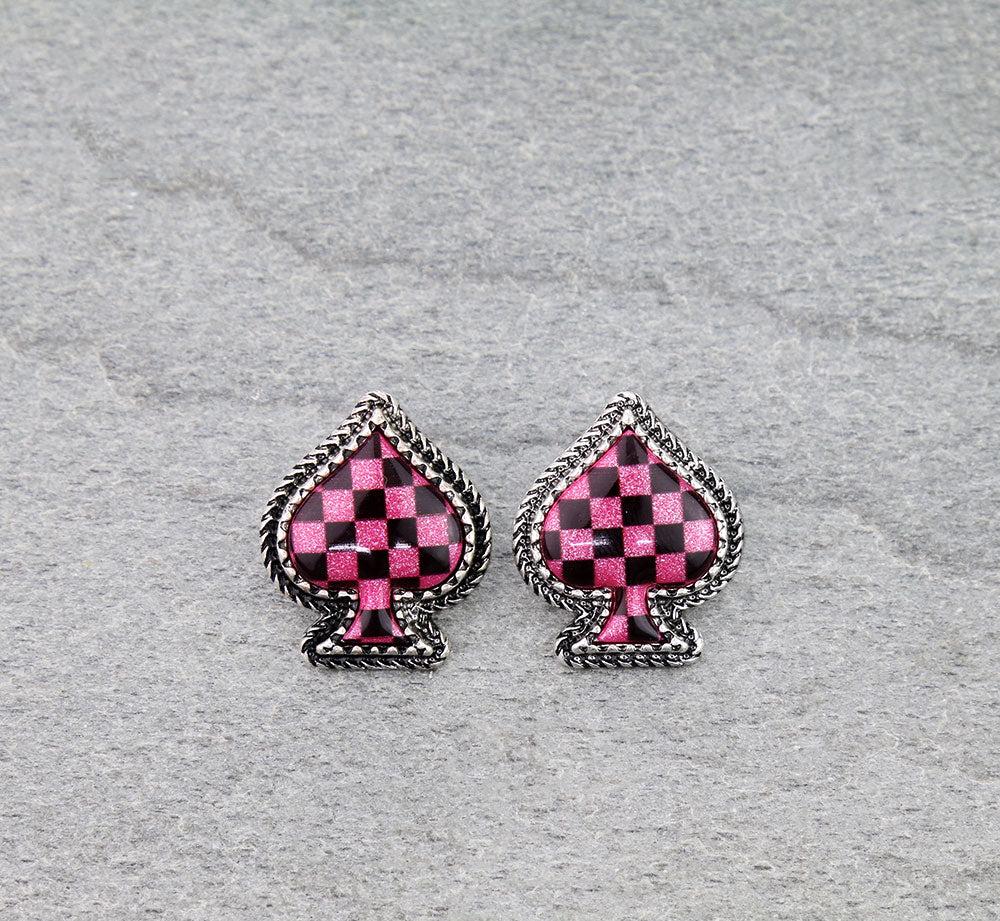 Checker Pattern Spade Stud Earrings