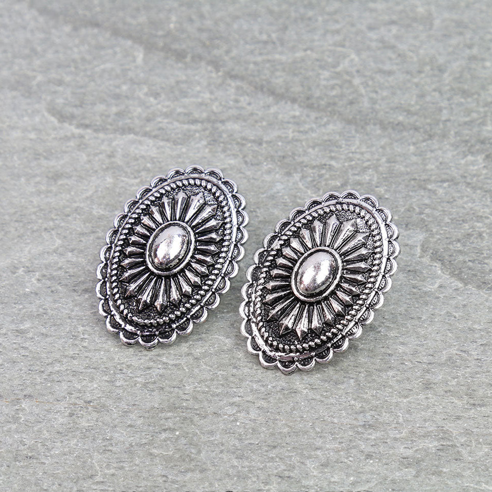 Western Bubble Oval Concho Stud Earrings