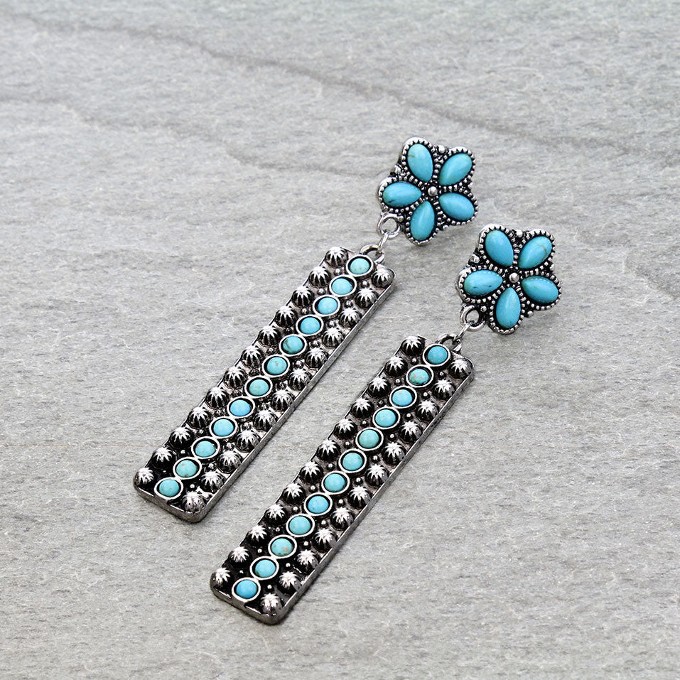 Western Ball TXR Bar Stone Stud Earrings