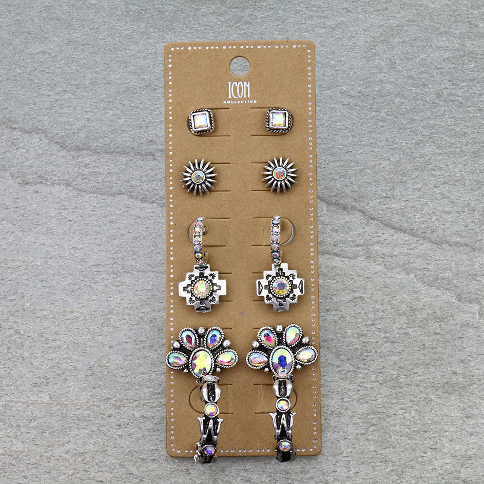 6 Pair Western Design Stud Earring Set
