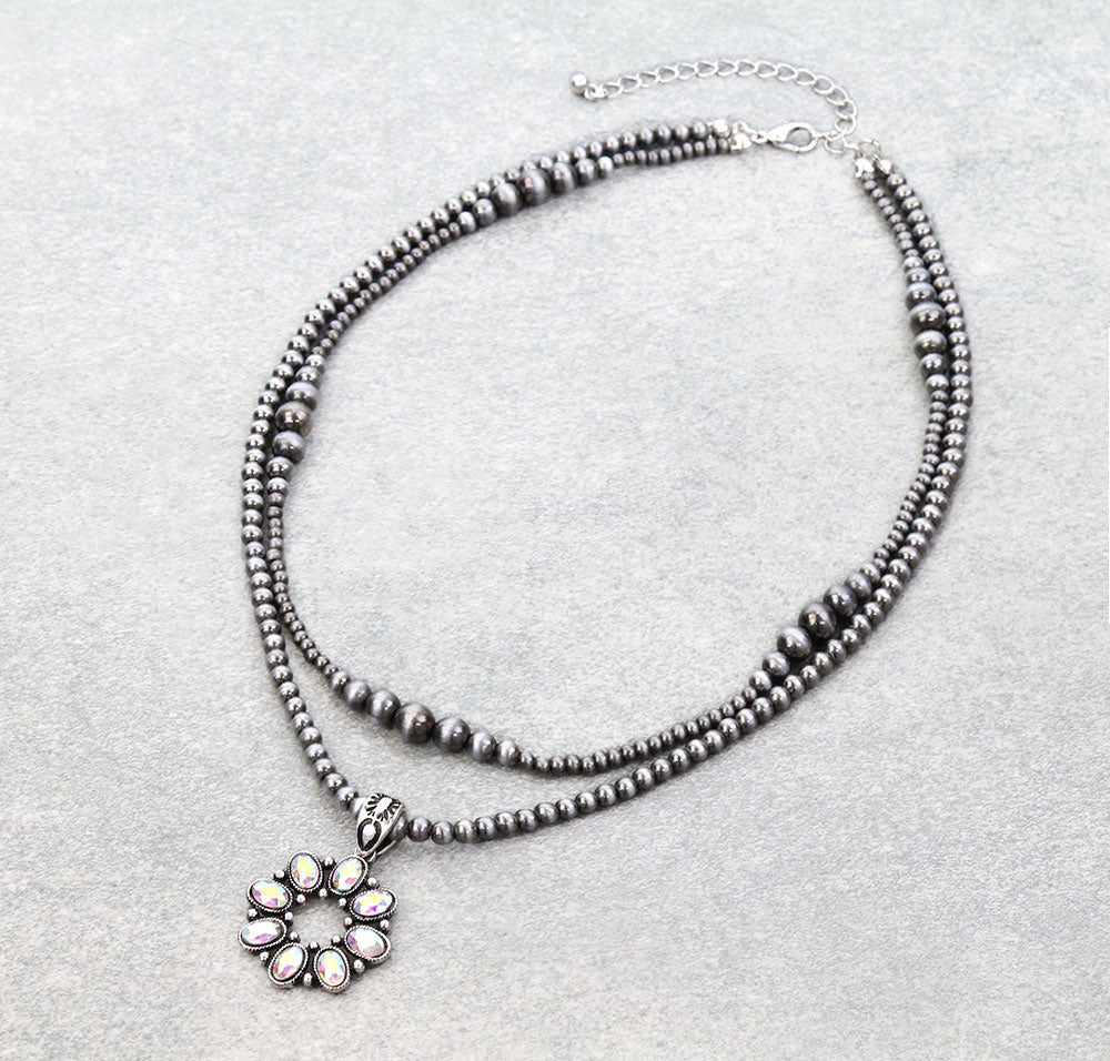 2 Row Western Concho Stone Necklace