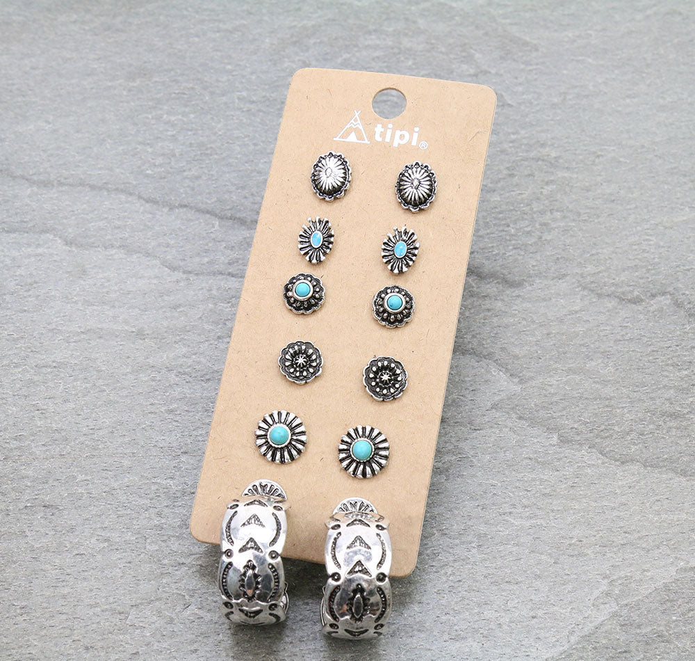 6 Pair Dainty Western Stud Earring Set