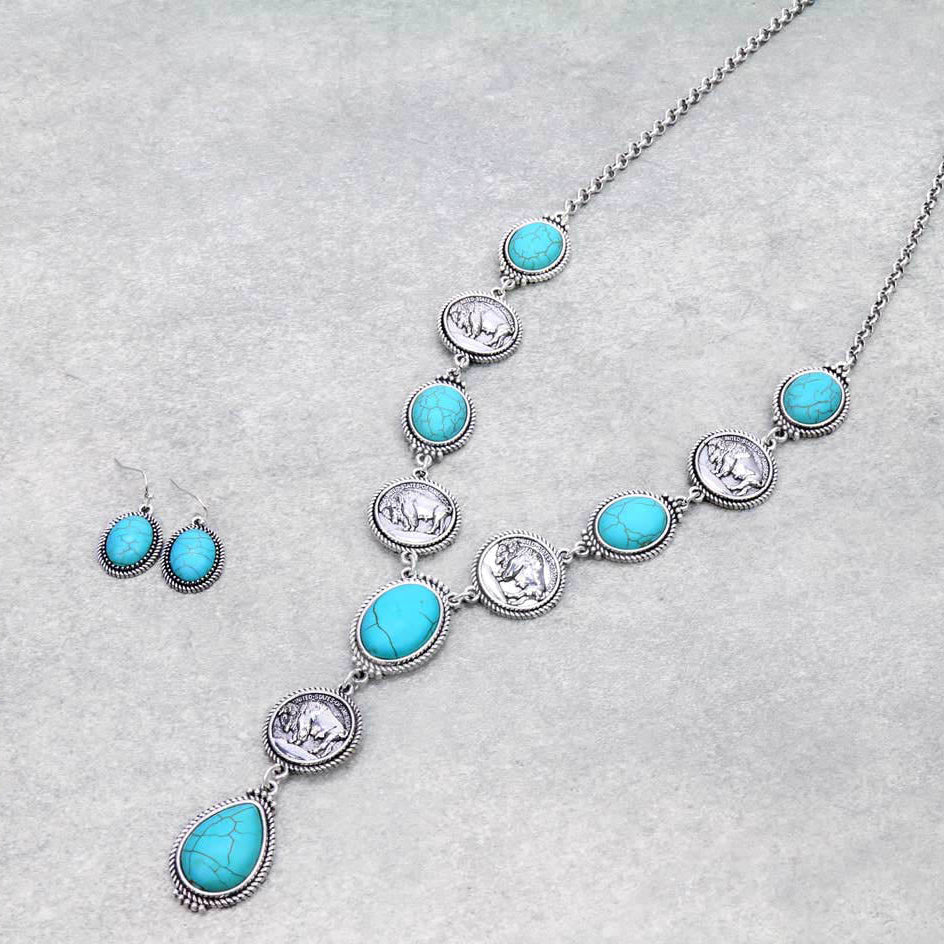 Western Buffalo Nickel with Stone Y Necklace