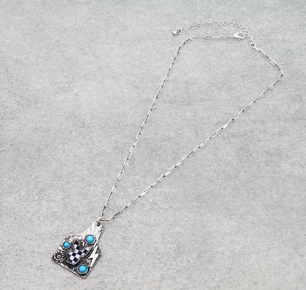 Bunny Checker Ear Tag Necklace