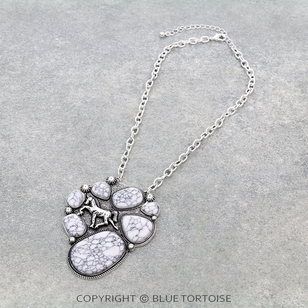 Western Horse Stone Pendant Necklace