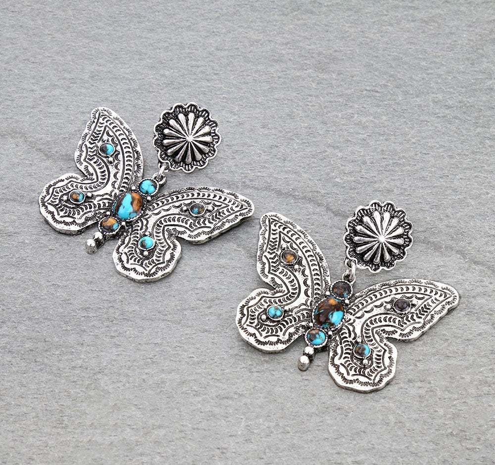 Western TXR Butterfly Concho Stud Earrings
