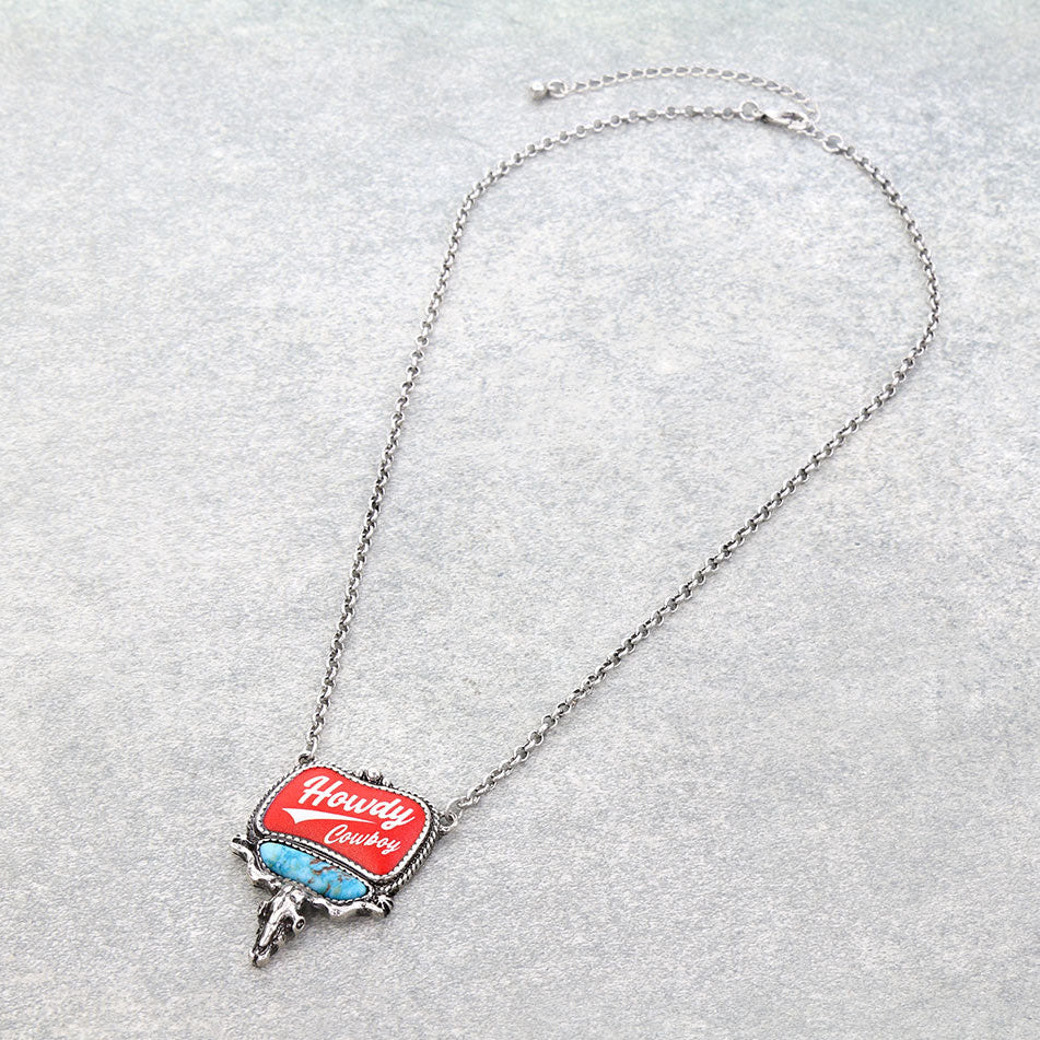 Western Steer Skull Logo Print Necklace