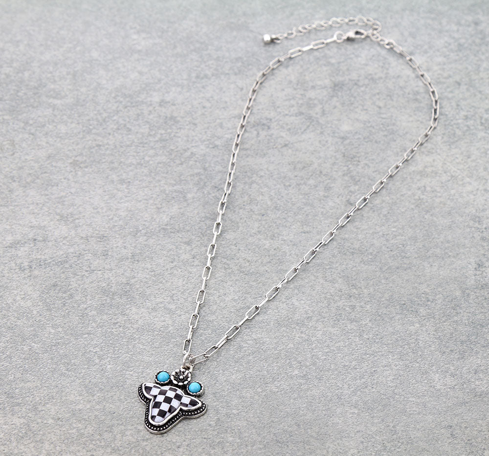 Western Checker Cow Head Necklace