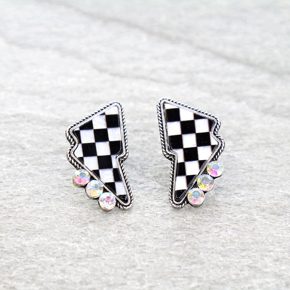 Western Checker Thunder Stud Earrings