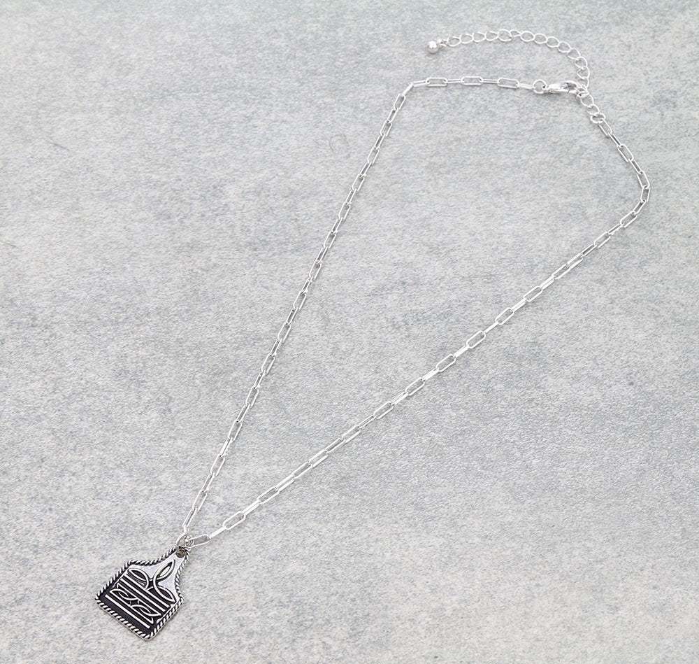 Western Boot Stitch Ear Tag Necklace