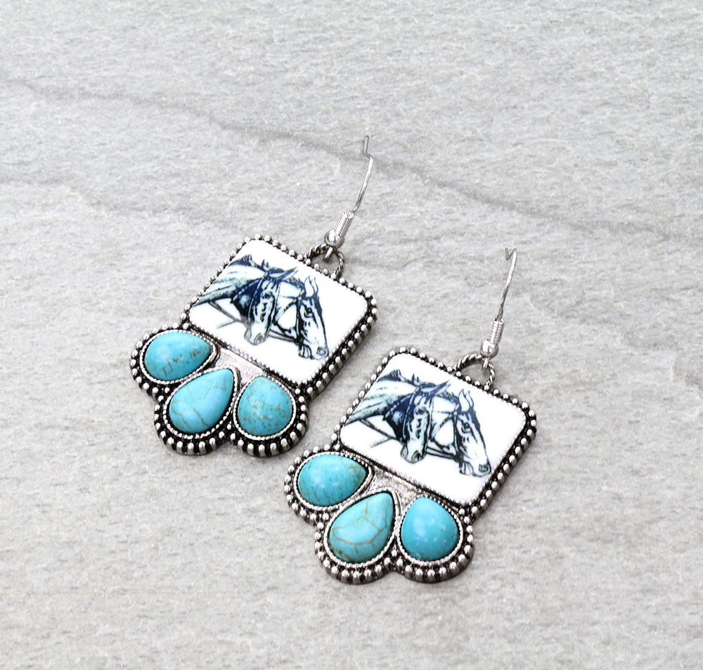 Western Horse Printing Dangle Earrings