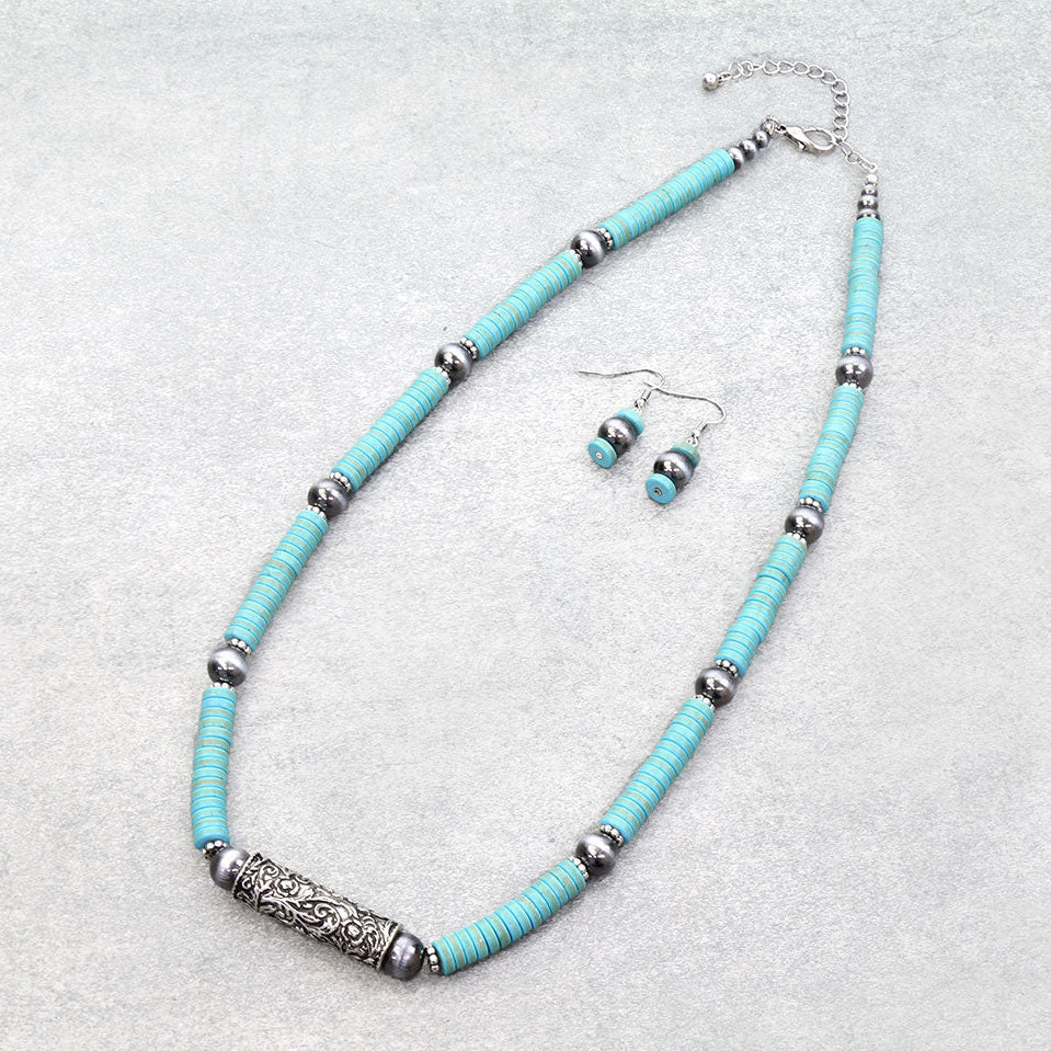 Western Style Bead & Barrel Necklace Set
