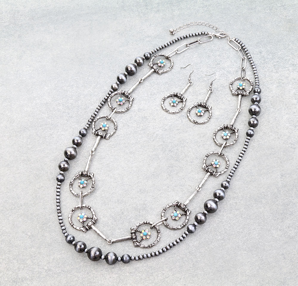 2 Layered Western Horsebit Necklace Set