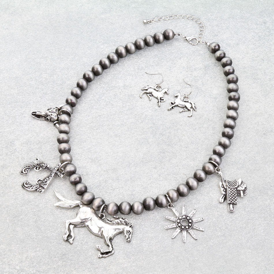 Western Horse Multi Charm Necklace Set