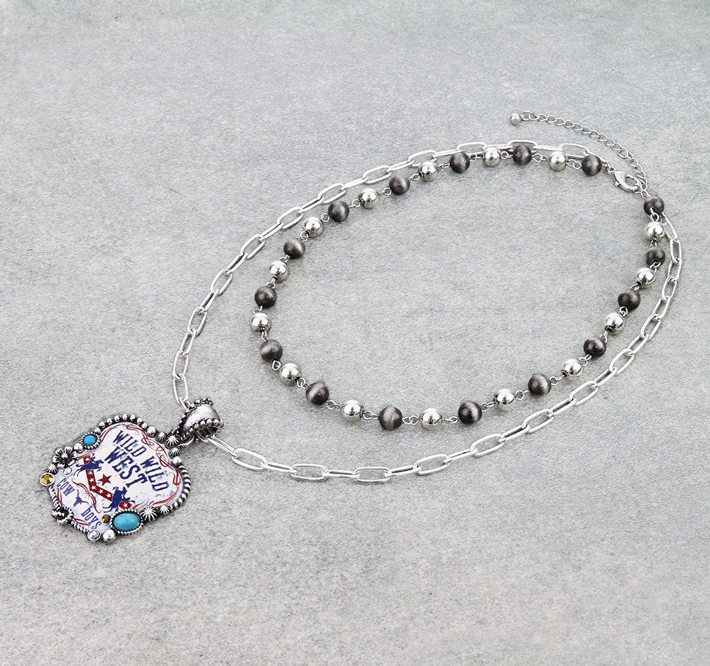 Western Wild West Print Layered Necklace