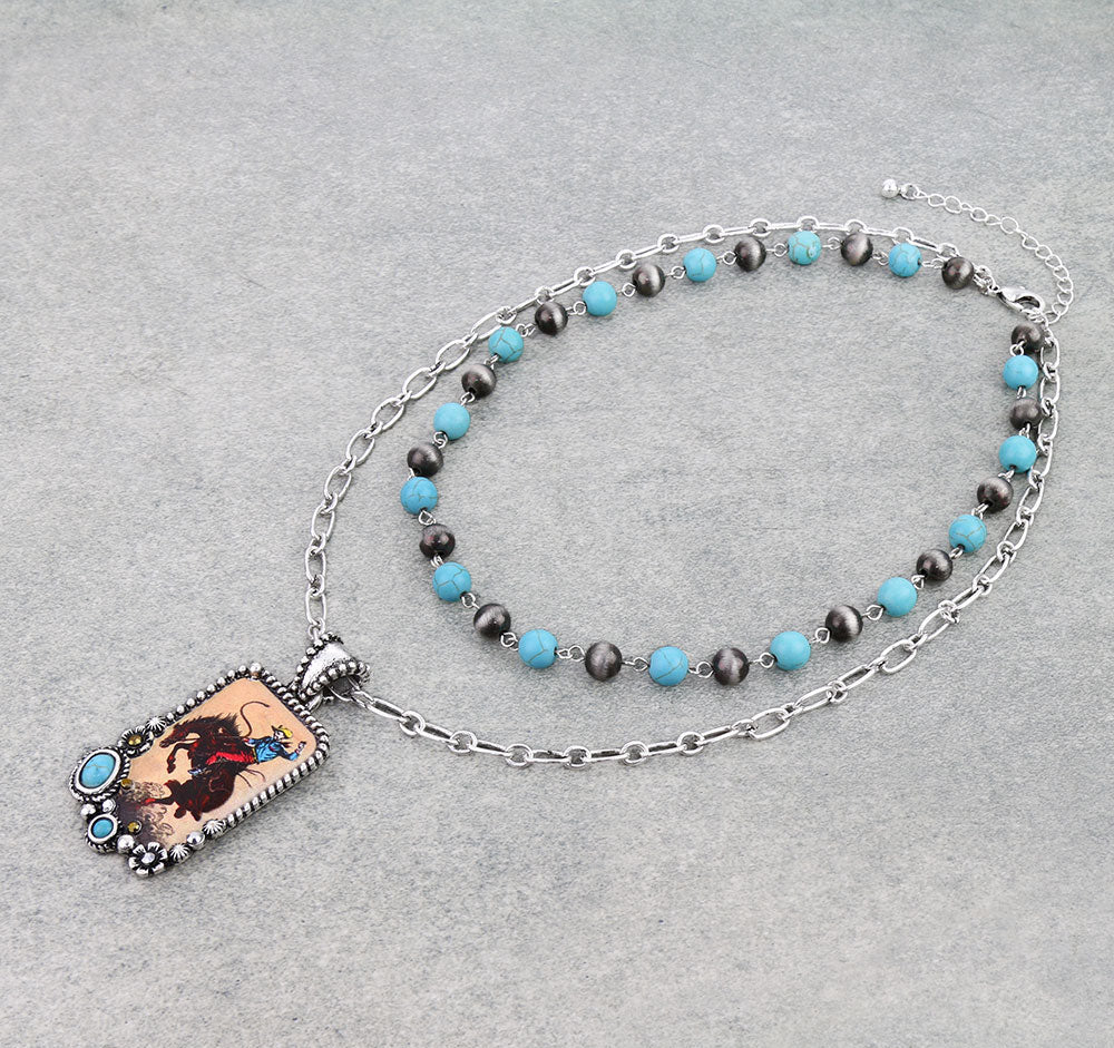 Western Rodeo Print Layered Necklace