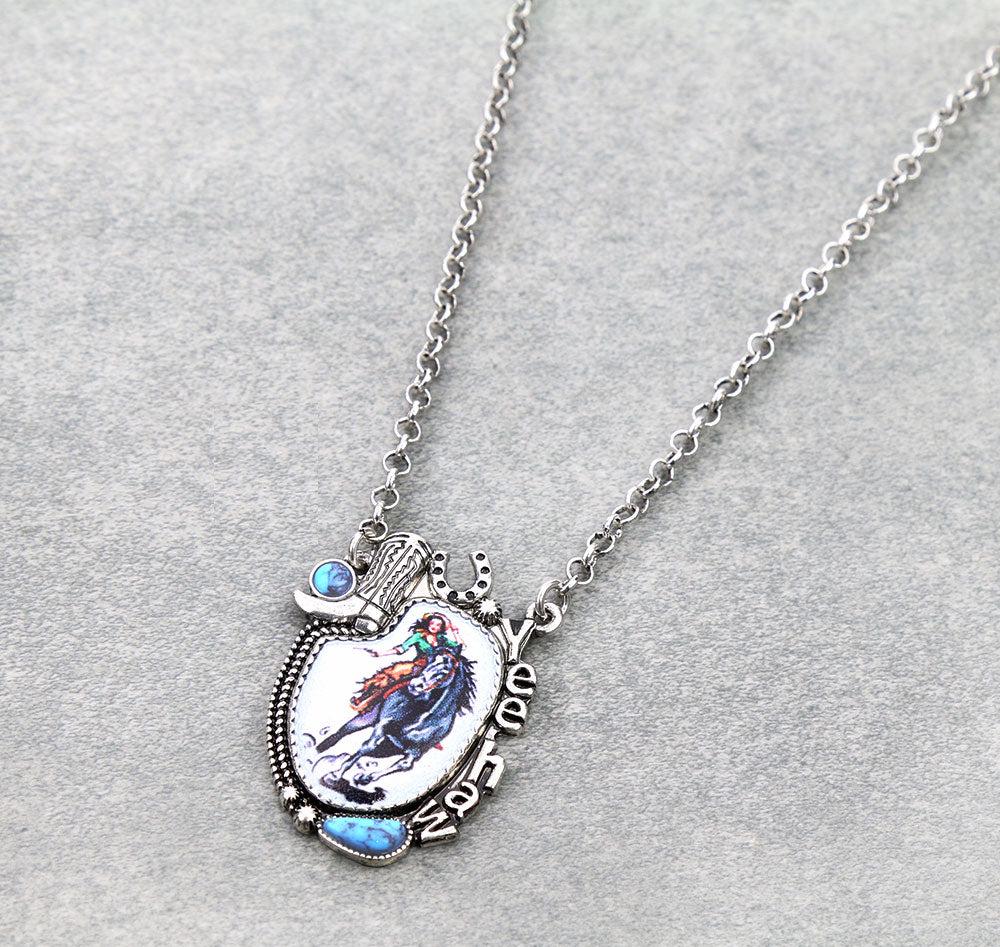 Western “Yee-haw” Rodeo Print Pendant Necklace
