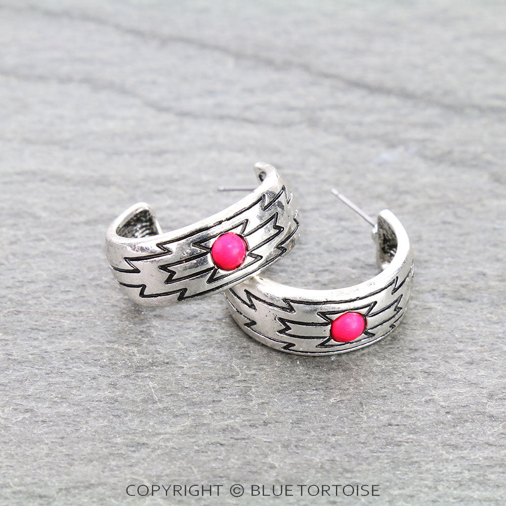 Western Aztec Texture Hoop Earrings