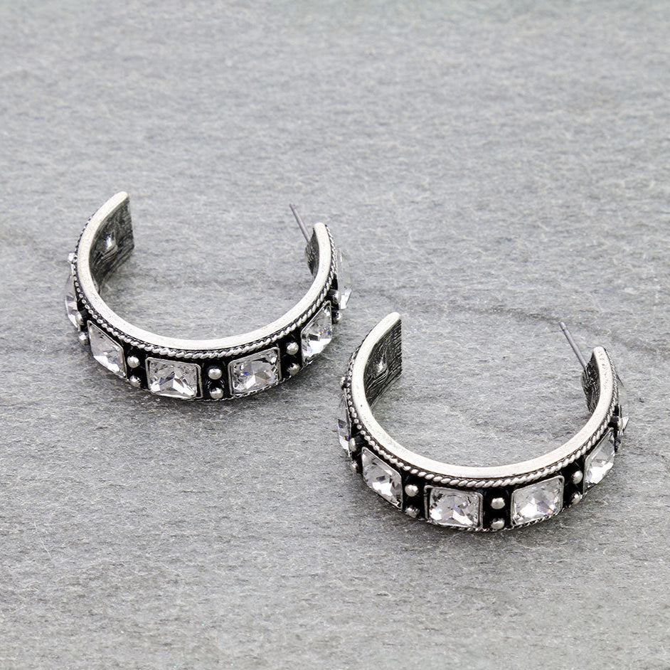 Western Ball TXR Stone Hoop Earrings