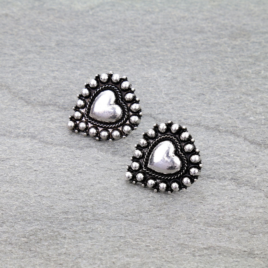 Western Bubble Heart Stud Earrings