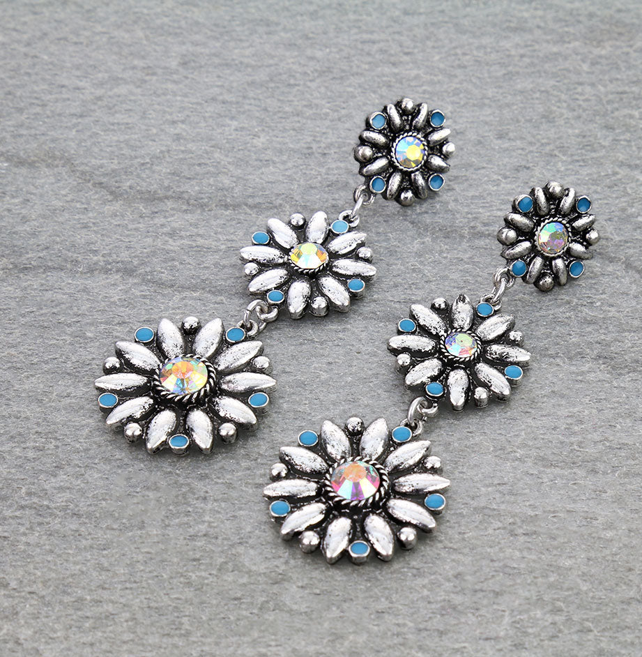 Western Concho Drop Stud Earrings