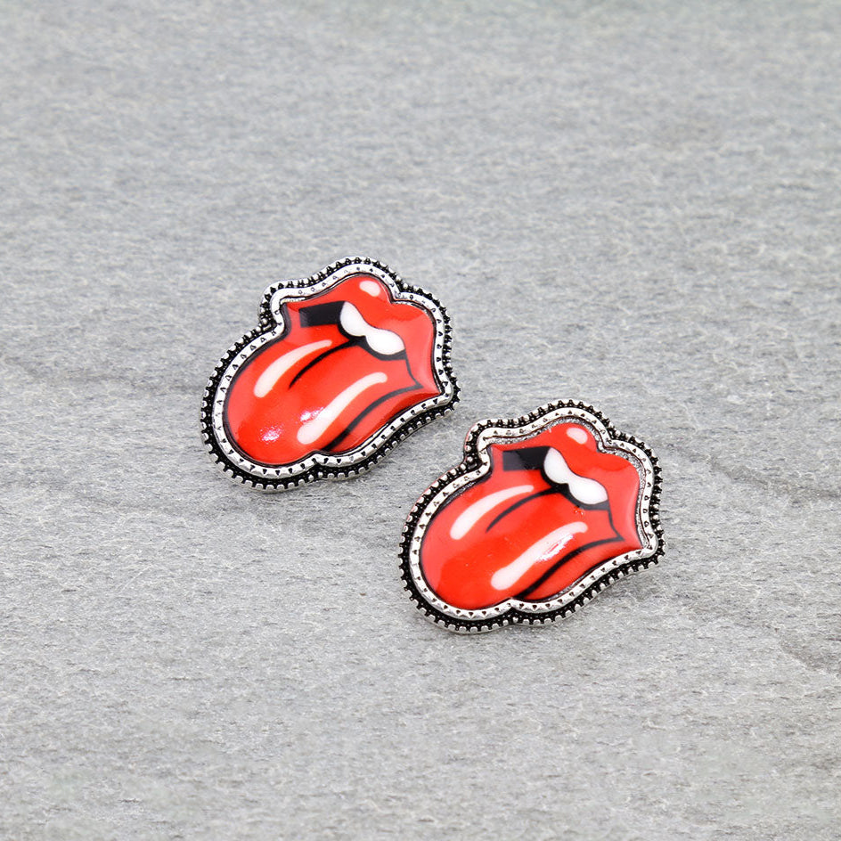 Red Lips & Tongue Stud Earrings