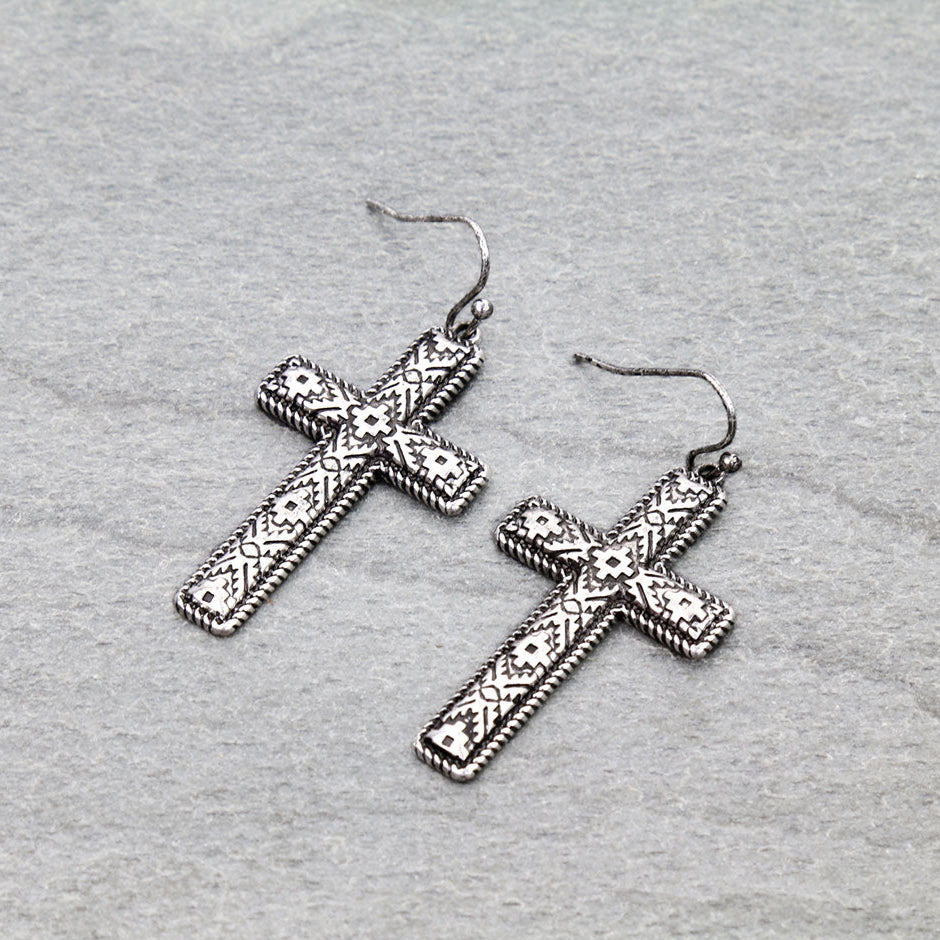 Western Aztec TXR Cross Dangle Earrings