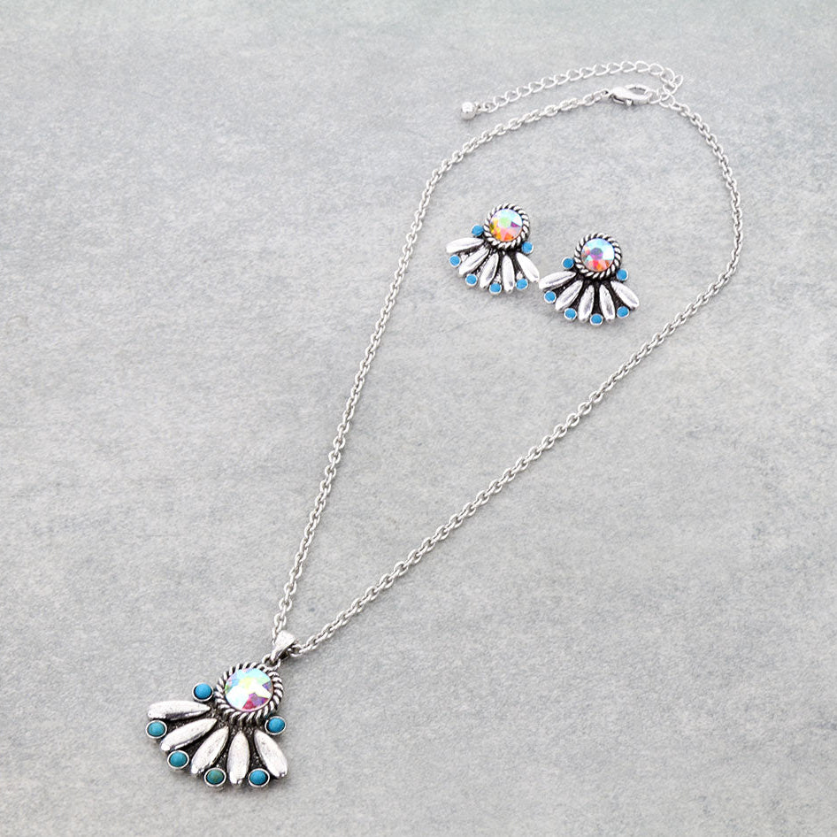 Western Half Concho Stone Necklace Set