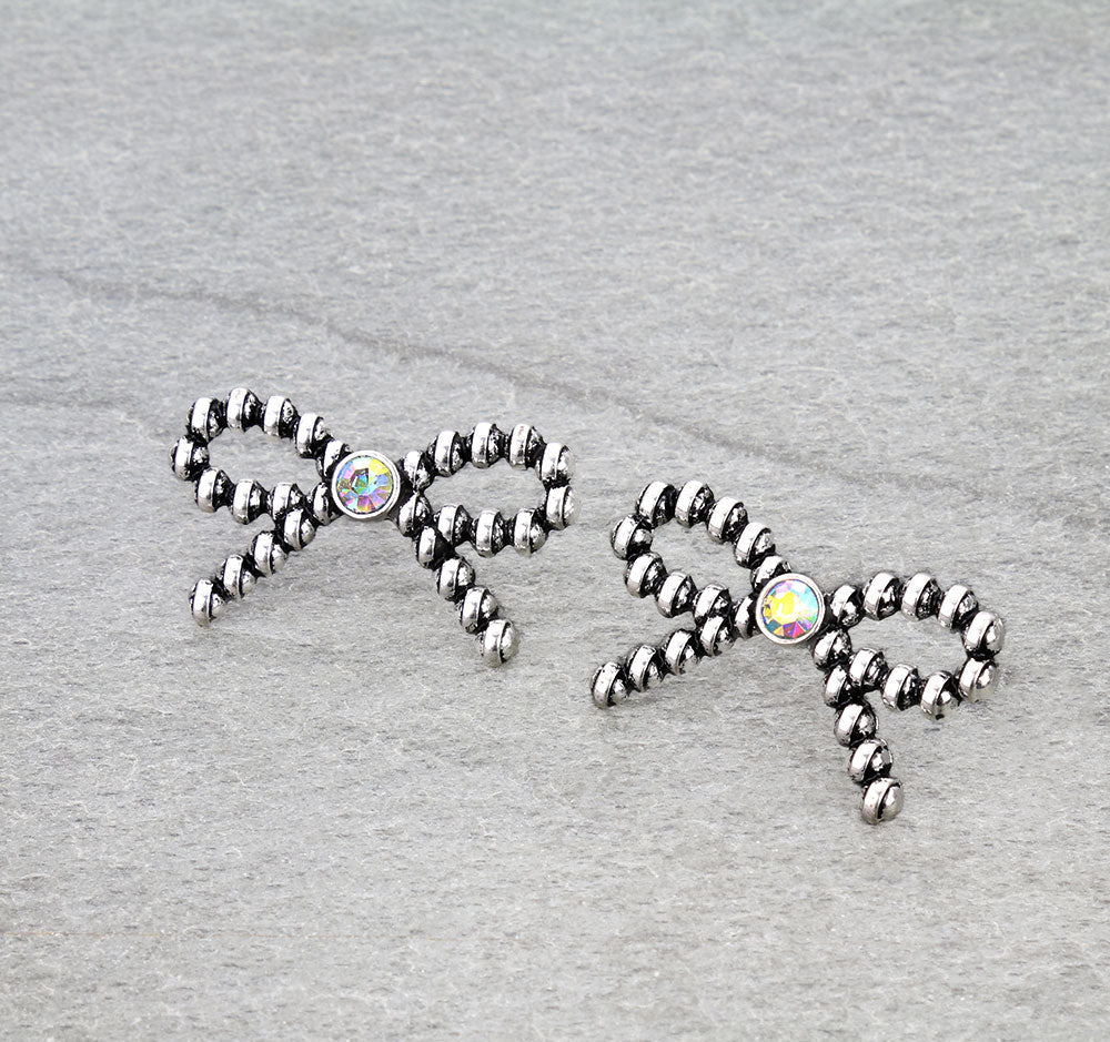 Western Ball TXR Bow Stud Earrings