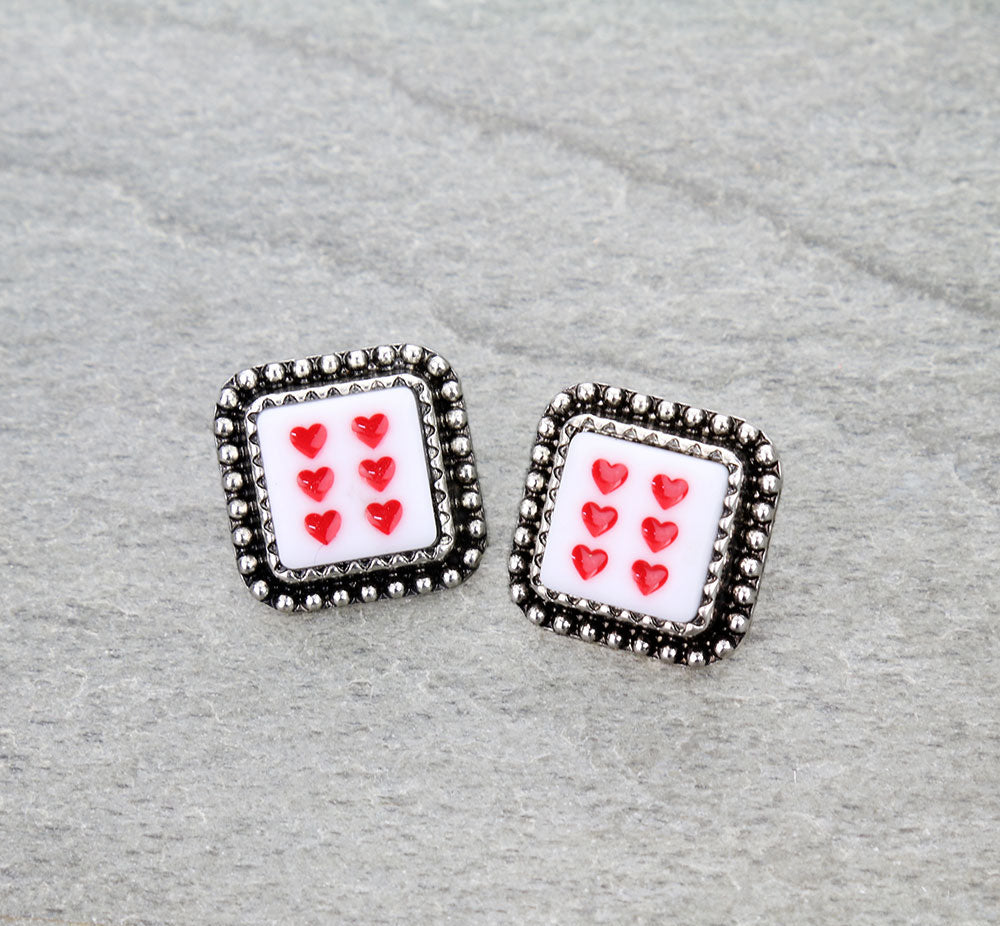 Western Heart Dice Stud Earrings