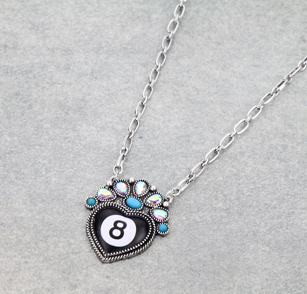 Western 8 Ball Heart Necklace