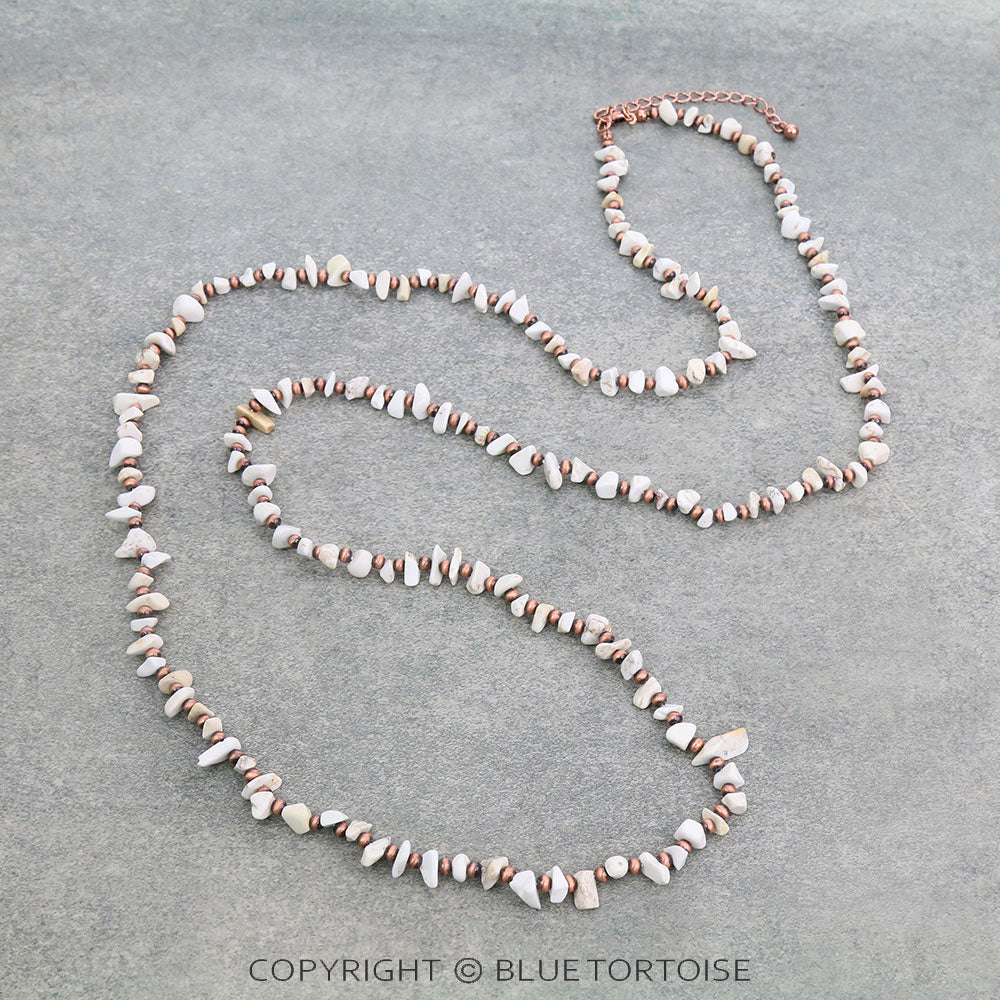 Western Navajo Style Pearl with Chip Stone Necklace