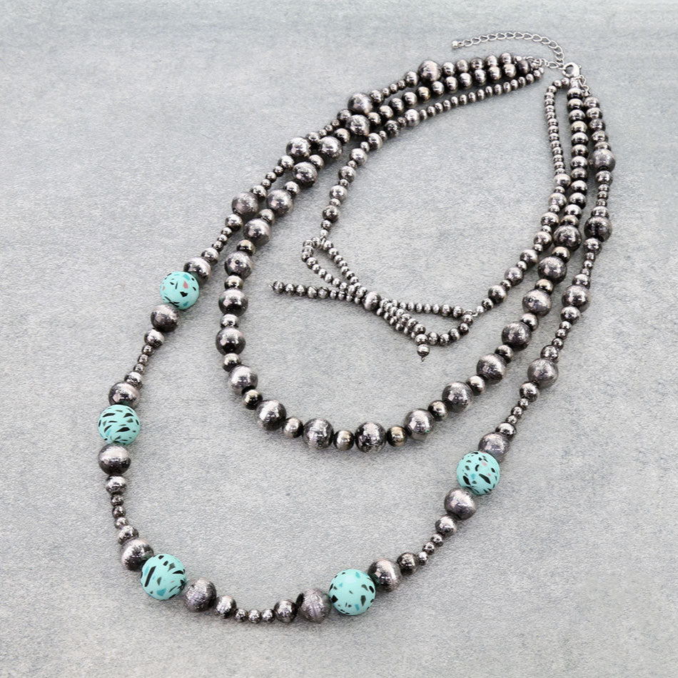 3 Layered Navajo Style Pearl Bow Necklace