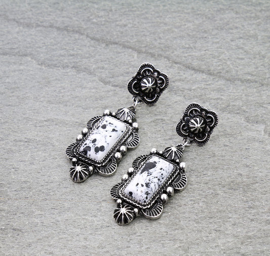 Western Rectangle Stone Concho Stud Earrings