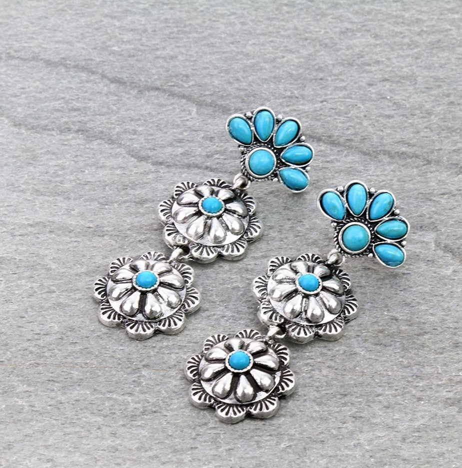 Western Concho Drop Stud Earrings