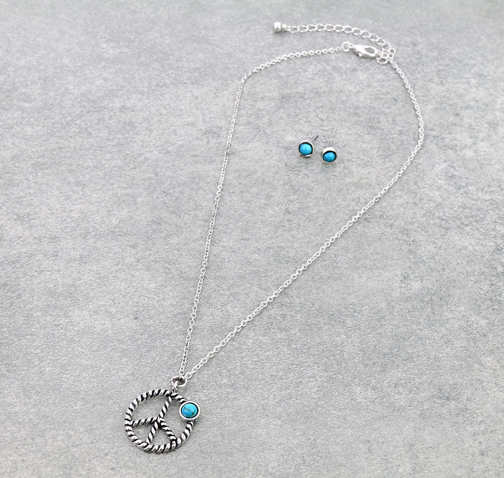 Western Peace Sign Pendant Necklace Set